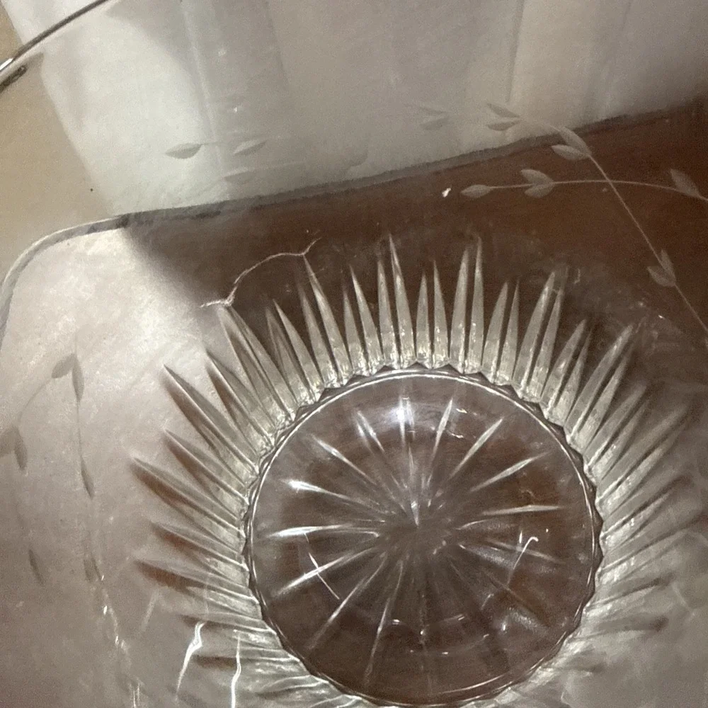 Vintage Princess House #863 Heritage Etched Ice Bucket W/Tongs lead crystal